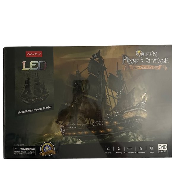 New Sealed in Box LED Queen Anne’s Revenge Blackbeard’s Ship 3D Puzzle 340 Piece - Picture 1 of 8